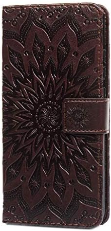 Samsung Galaxy A30s Case, Shockproof 3D PU Leather Flip Case Embossed Sunflower Notebook Wallet Cover with Magnetic Kickstand Card Holders Folio TPU Bumper Gel Protective Case Skin brown