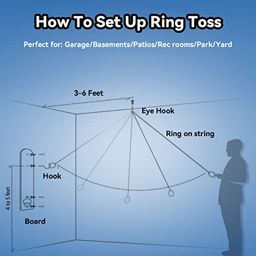 GSE Hook and Ring Toss Game Wall Mount for Adults Kids, Ring Hook Ring