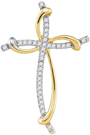 Diamond Slender Curved Open Cross Pendant 1/10 10k Yellow Gold