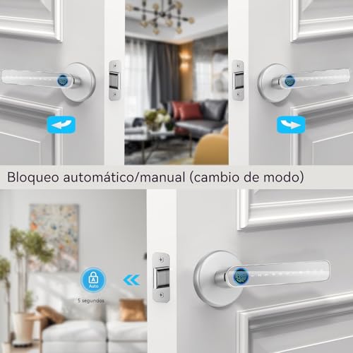 Cerradura Electrónica Inteligente - Chapa Inteligente para Puerta 5 en 1: Huella Digital, TuYa APP, Contraseña, Llave Mecánica y Tarjeta IC, Fácil de Instalar, Alta Seguridad