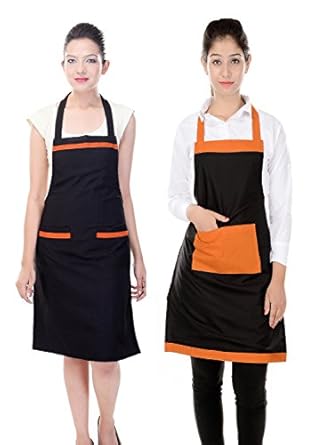 Switchon Womens Polyester Kitchen Apron (Black) - Pack of 2