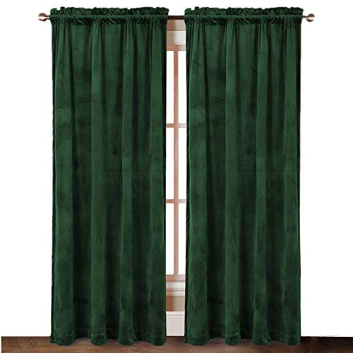 Comforhome Solid soft velvet window curtain Rod Pocket Drapes Dark Green 52" x 72" (1 Panel)