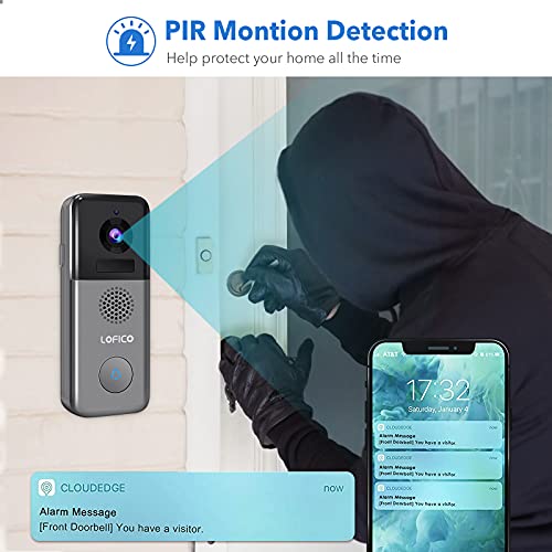 Video Doorbell Camera, LOFICO 2K WiFi Wireless Rechargeable Battery Powered Doorbell Camera with Wireless Chime, Motion Detection, Night Vision, 2-Way Audio, Support Local Storage and Cloud Storage