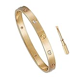 Z.RACLE Birthday Gift for Him Love Bracelet- Titanium Steel Screw Hinged Cuff Bangle Bracelet Rose Gold w/CZ Stone 7.5IN