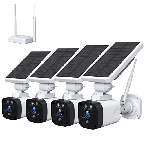 Wireless Security Camera System Outdoor with Solar Powered for Home  Includes Base Station and Cameras, 3MP Nig