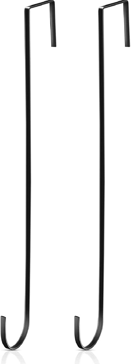 Wreath Hangers - Hotop 15 Inch Christmas Wreath Hanger Hooks Over Door Metal Hooks Practical Clothes Towel Hanger Hooks for Christmas Front Door Decorations (Black,2 Pieces)