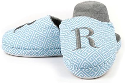 The Royal Standard Monogram Greek Key Slippers in Sky/Grey - R - Medium
