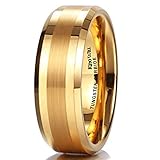 King Will GLORY 8mm Gold Tungsten Carbide Ring Brushed Center Mens Wedding Band Comfort Fit