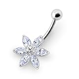 Lavender Gem Fancy Flower Silver Belly Ring Body jewelry