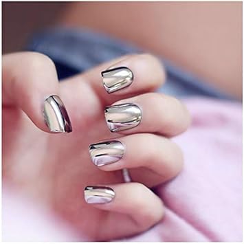 Mimei Faux Ongles Short Argent Effect Miroir Faux Ongels