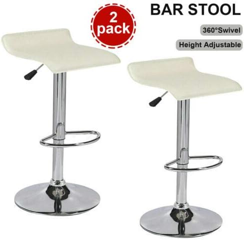 Set of 2 Cream Bar Stool Swivel Seat Counter Height Chrome Base Dinning Chairs