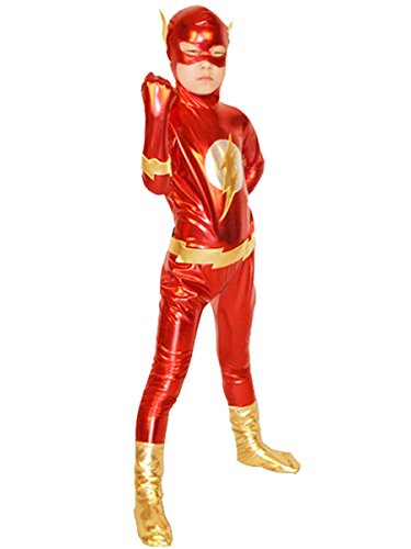 Flash Costume Boy Superhero Cosplay Kids Bodysuit Halloween (Small, Red)