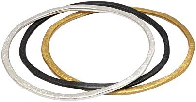 Takobia Women's Scratched Silver Plated &amp; Gold Flashed &amp; Hematite Plated - Tri Color Bangles Bracelet Set