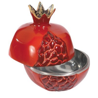 Honey Dish Jar - A Rosh Hashanah Plate - Yair Emanuel ALUMINIUM POMEGRANATES HONEY DISH (SMALL) RED (Bundle)