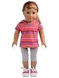 sweet dolly Pink Striped Short Sweater with Hat Pants Sets Fits 18 Inch American Girl Doll Clothes