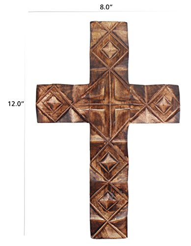 Wooden Wall Cross Plaque 12" Long Hanging with Hand Carvings Religious Altar Home Living Room Decor