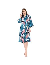 MissFashion, bata tipo kimono en satén "Peacock & Blossoms" para dormir, para mujer.