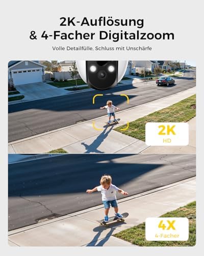 2K Überwachungskamera Aussen Solar Akku, Kabellose, 2,4GHz
