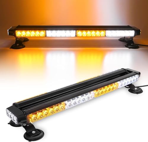 ROUTEKING 67cm 54 LED Strobe Light Bar Double Sided Flashing High Intensity Automotive Warning Emergency Flashing LED Bar with Magnetic Base (Amber/White/Amber/White)