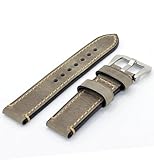Gray 24mm Genuine Leather Wristwatch Watch Band Oil Tan Vintage Watchband for Men with Stainless Buckle