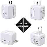 Travel Adapter, AC Adapter Charger All-in-One US UK EU AU Plugs Worldwide Universal Wall Charger with Dual USB Ports(White)