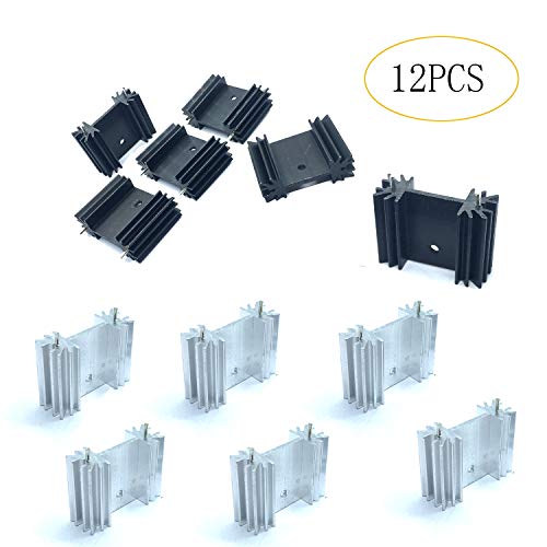 To-220 Aluminum Heat Sink 25x34x12mm, TO220 Heat Sink for Cooling MOSFET SCR Power Regulator ICS (25mmx34mmx12mm) (Silver Tone 6, Anodized Black 6) a Total of 12 - Thumbnail 5
