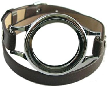 Generic Multi-color Plain Twist Threaded Watch Locket with 8mm PU Leather Wrap Bracelet Living Memory Floating Charm Locket DIY Jewelry (plain locket with brown wrap)
