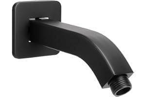 HarJue Shower Arm with Flange and Teflon Tape, Wall Mounted Square Shower Pipe 304 Stainless Steel Extension Arm for Fixed Shower Head & Handheld Shower (6 Inch, Matte Black)