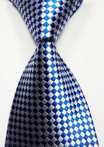 Scott Alain Creation - Neckties Classic Blue and Grey Chessboard 100% New Jacquard Woven Silk Men's Tie Necktie