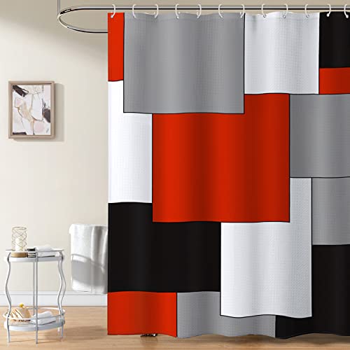 YellyHommy Mid Century Modern Shower Curtain Red Bathroom Accessories