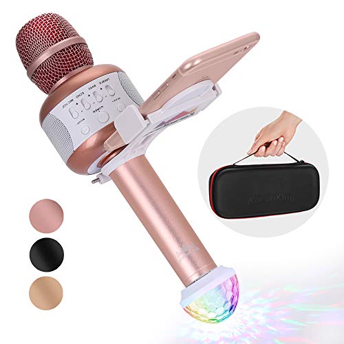 NEW Wireless Bluetooth Karaoke Microphone – Portable KTV Machine with Speaker + Free USB Disco Ball Light & Phone Holder Perfect for Pop, Rock n’ Roll Solo Parties & More (E106 2.0 Pink)