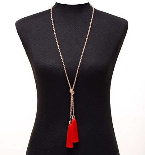 Lariatneck Long Tassel Necklace Y Shaped Adjustable Knot Chain Tassel Pendant for Women