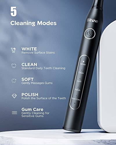 Bitvae Electric Toothbrush with 8 Brush Heads , 5 Modes Sonic Electric Toothbrush with Toothbrush Holder for Adults , Travel Rechargeable Power Toothbrush with Timer , Ultrasonic Toothbrush