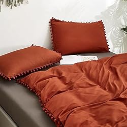 Luxlovery Burnt Orange Pom Fringe Comforter Set Cal