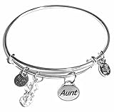 Message Charm (14 words to choose from) Expandable Wire Bangle Bracelet, in the popular style, COMES IN A GIFT BOX! (Aunt)