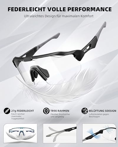 Meayll Cycling Glasses Men Women Photochromic Running Glasses UV400 with Adjustable Nose Pad 27 g Lightweight TR90 Sports Glasses Sunglasses Quick Glasses for Bicycle MTB Outdoor