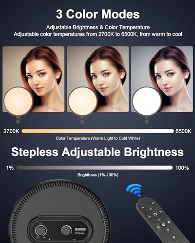 Tobeape 13" Ring Light with 79" Extendable Stand, 2700-6500K Dimmable Photography Light with Remote & Phone Holder, LED Full-Screen Circle Round Soft Light for Selfie/Makeup/Tiktok/YouTube/Vlogging