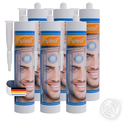 Triplesil Premium Sanitär Silikon 6 x 310 ml weiß – Silikon Dichtstoff für Bad, Küche & Fenster – Wasserdicht – Silikon zum Abdichten Innen & Außen –U