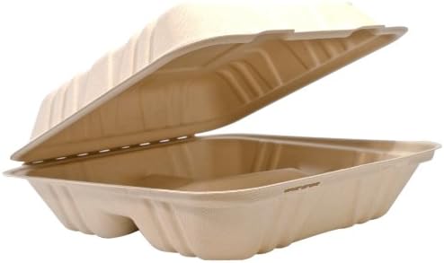 IFN Green 35-2012 BAMware Bamboo Fiber Tank Structure Clamshell with 3 Compartment, 9" Length (Case of 200)