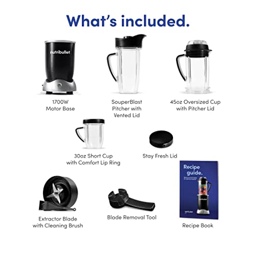Licuadora nutribullet® Rx, licuadora fría y caliente, 1700 W, jarra de 1 litro y taza de 30 oz, cuchilla extractora, sopas, líquidos calientes y salsas, negra, N17-1001