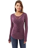 PattyBoutik Women's Crochet Lace Inset Curved Hem Blouse (Heather Purple S)