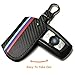 Key Fob with Keychain for BMW, M-Colored Stripe Carbon Fiber Pattern Key Holder Cover Case for BMW 1 2 3 4 5 6 7 Series X3 X4 M5 M6 3/4 Buttons Keyless Remote Smart Shell