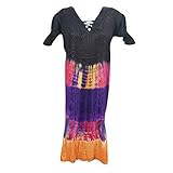 Mogul Womens Lounge Dress Multi Tie-Dye Embroidered Caftan Dress / Cover Up