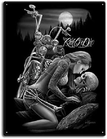 UOXK DGA Day of the Dead Ride or Die Motorcycle Lovers Tin Metal Sign 12x16 Inches