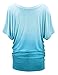 WT1052 Womens Round Neck Short Sleeve Dip-Dye Dolman Top XXL AQUA