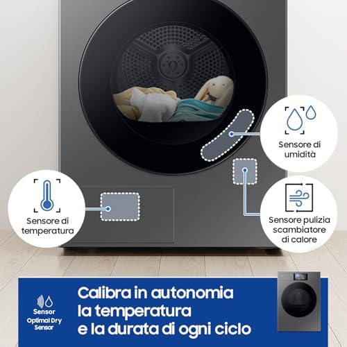 Asciugatrice Bespoke AI DV90F09F4S/U3, 9 kg, Pompa di Calore, Wifi, Controllo Vocale, Display AI Home, AI Dry, Carica Frontale, 60L x 85H x 60P cm