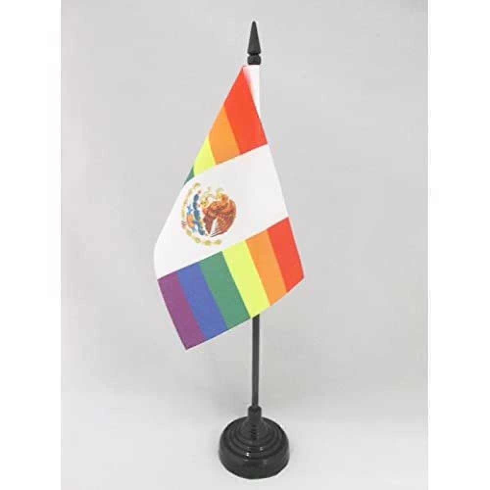 AZ FLAG - Mexico Rainbow Table Flag 4'' x 6'' - gay mexican Office Mini Banner 100% Polyester 15 x 10 cm - Mini Desk Flag with 10'' Pole and Black Plastic Base