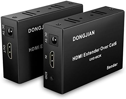 DONGJIAN 4K HDMI Extender Over Single Cat6 Cable With Bi-directional IR Remote - Up to 196 FT
