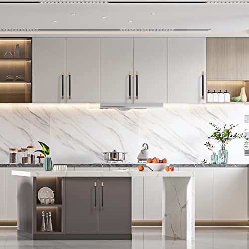 Amerdeco UK0026 10 Pieces Black Gold Kitchen Cabinet Handles 160 mm Gold Alloy Furniture Handles with Screws for Desks, Drawers, Cabinets, Cupboards