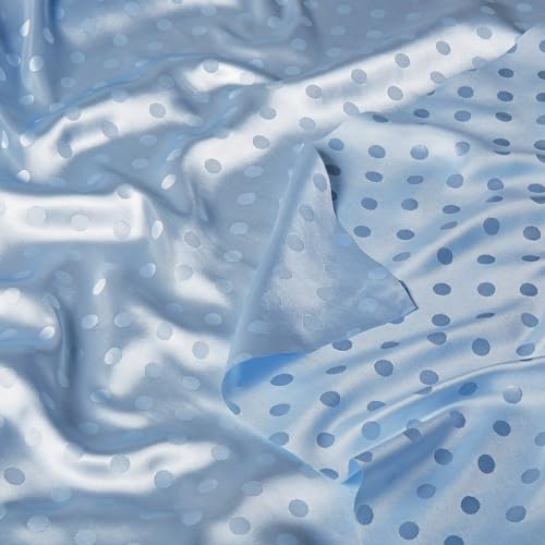 MaiMaiSuan 60’’ Wide Light Blue Polka Dot Satin Jacquard Fabric by The Yard Soft Shiny Silky Satin Fabric for Sewing, DIY Crafts, Costumes,Decoration,Bridal Dress,1 Yard